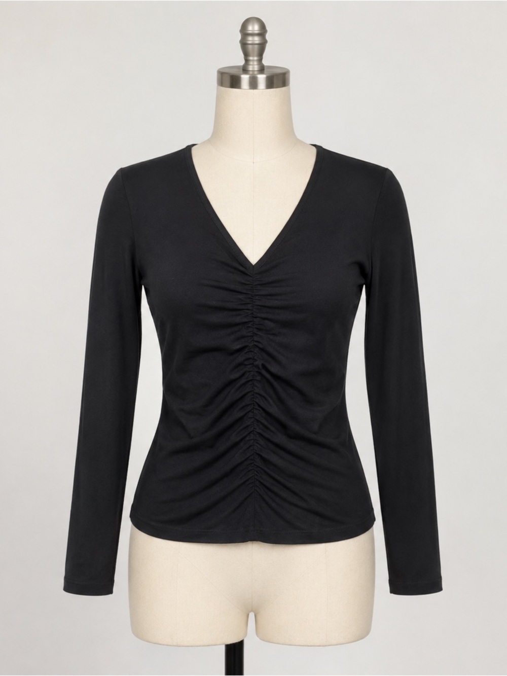 Madewell women’s Shirred V-Neck Long-Sleeve Top black Size S NWT